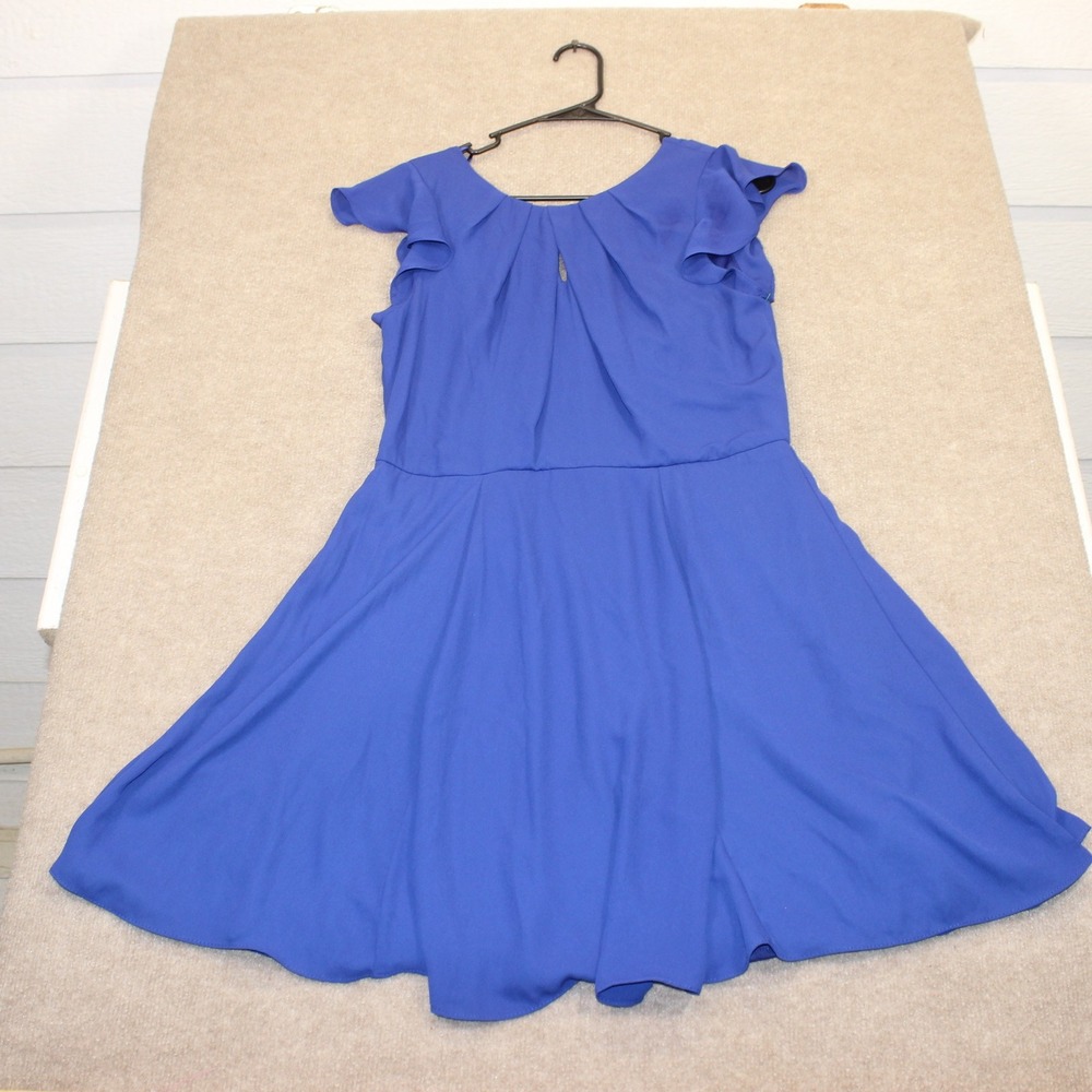New Look Royal Blue Flutter Sleeve Fit and Flare Pleated Mini Dress Size 8